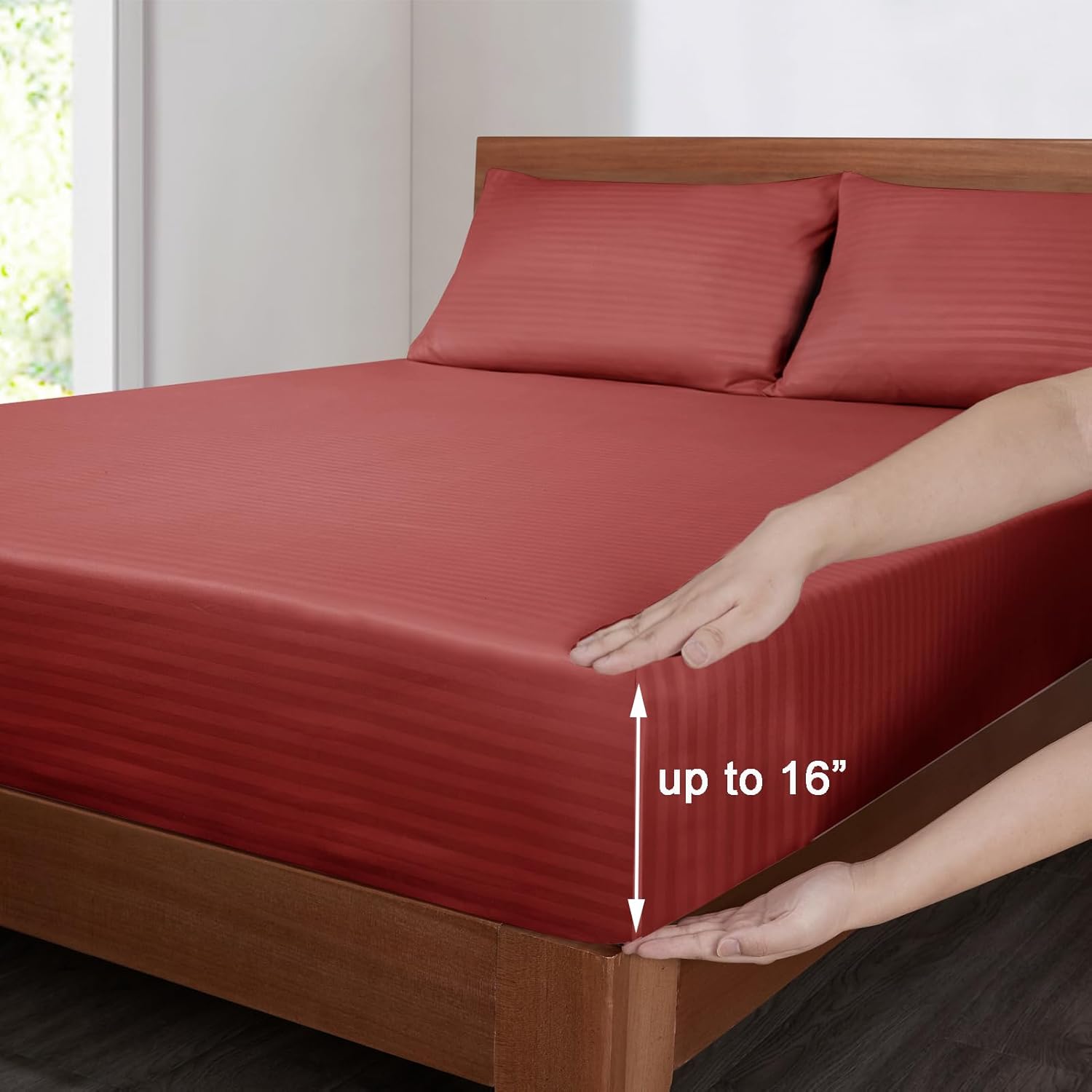 Mejoroom Juego de sábanas de tamaño Queen, sábanas y fundas de almohada de 1800 hilos de lujo para hoteles, sábana bajera con bolsillos profundos,