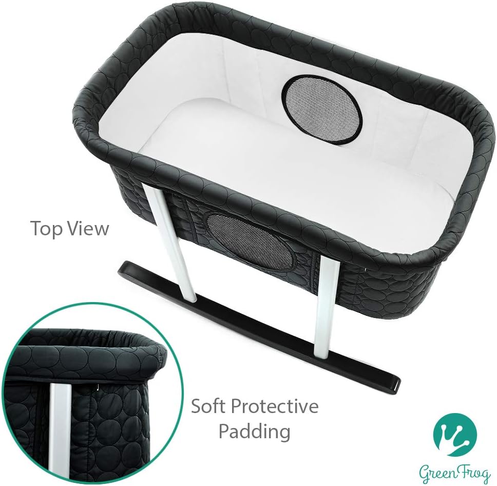 Cuna  Mecedora suave  Ventanas de malla  Colchón seguro para bebés  Ruedas ocultas para un fácil movimiento  Lavable  Ligero y portátil (negro)