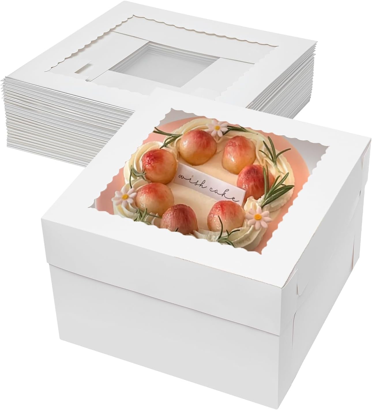 10 cajas para pasteles de 12 pulgadas, 12 x 12 x 8 pulgadas de alto, cajas para tartas de nivel con ventana, recipientes desechables para tartas con