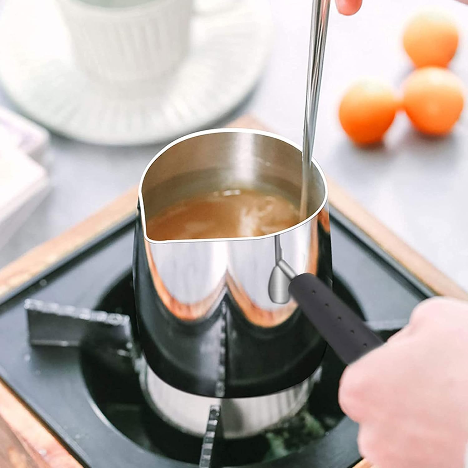 Cafetera turca, calentador de leche de acero inoxidable, mini cacerola con mango resistente al calor, olla de fusión de chocolate para estufa, 20