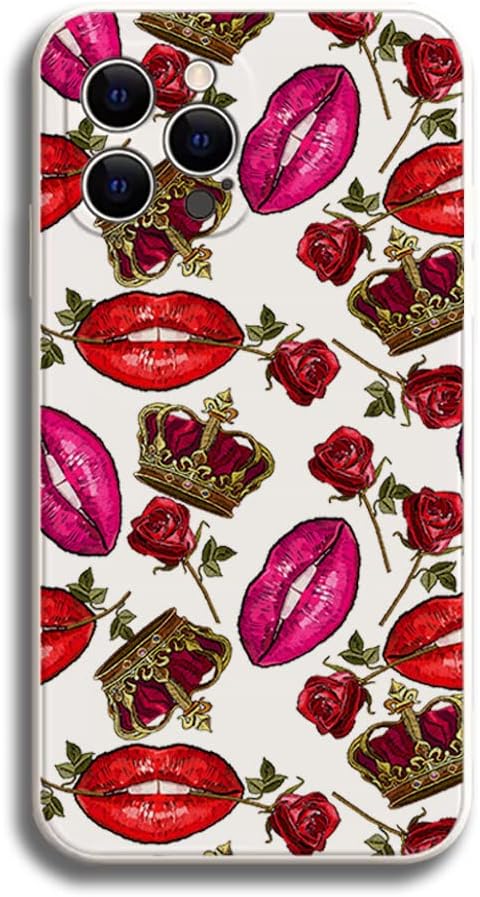 Funda compatible con iPhone 14 Pro Max, diseño de corona Queen, diseño de flores, labios, rosas, bordado, para mujeres y niñas, diseño de patrón a