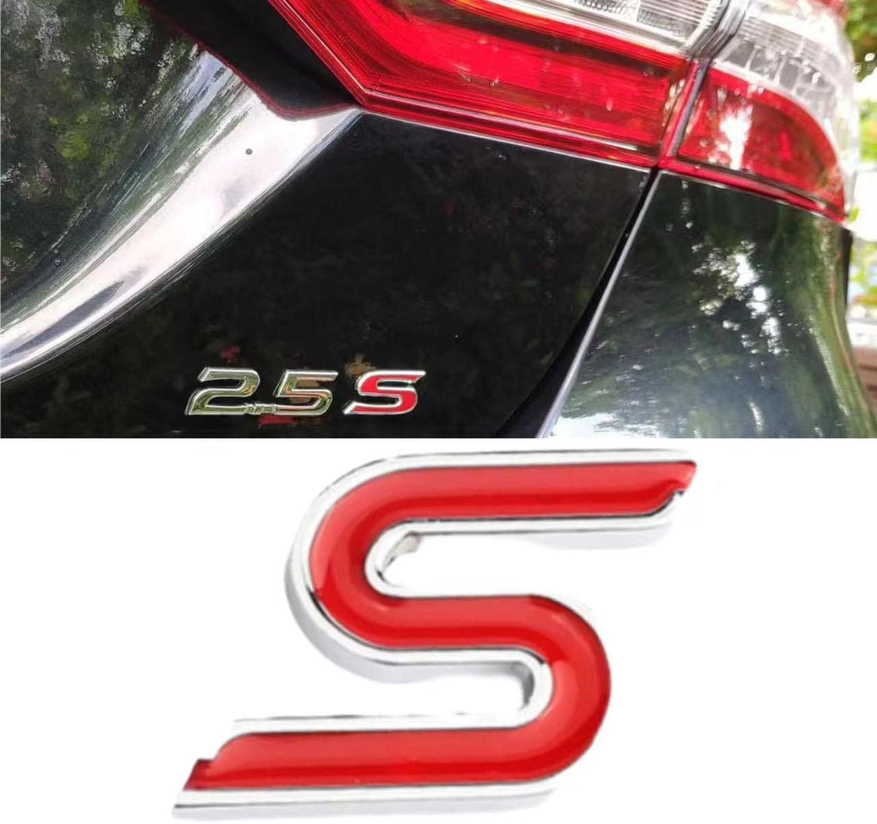 Emblema 3D de aleación de zinc S emblema insignia de coche guardabarros trasero tronco Sedán letra adhesiva adecuada para sedán (contorno rojo