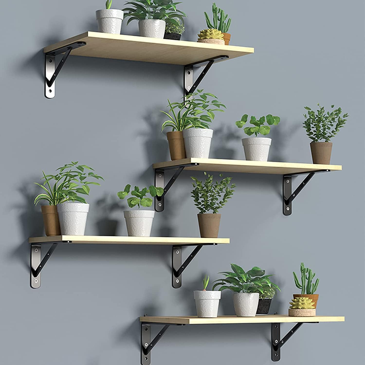Soportes de estante de 10 pulgadas, paquete de 2 soportes en L resistentes para estantes, soportes de metal triángulo de 90 grados para estante