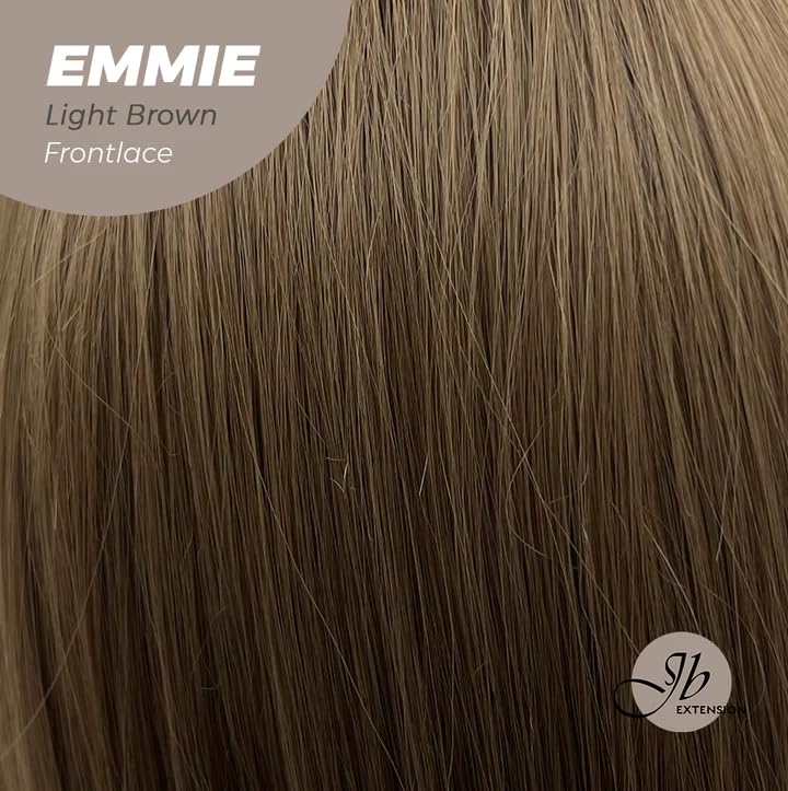 EMMIE – Peluca de encaje frontal precortada con flequillo lateral, pelucas rizadas de color marrón claro para mujer, pelucas sintéticas naturales
