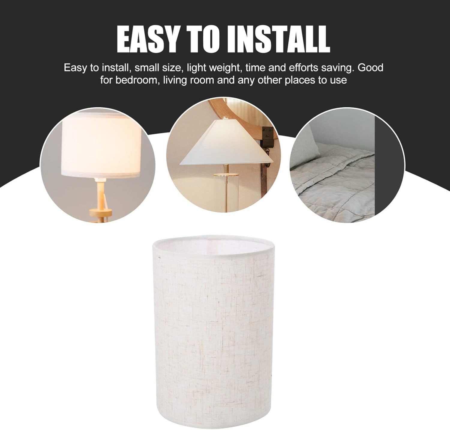 Zerodeko Pantalla de lámpara de lino, pantalla de tambor de tela alta, con clip, cubierta de luz, pantalla cilíndrica, protector de lámpara de