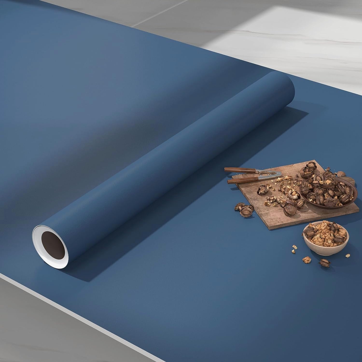 VIOPVERY Papel tapiz azul para despegar y pegar de 23.6 x 197 pulgadas, papel de pared azul sólido para tirar y pegar, papel de contacto para