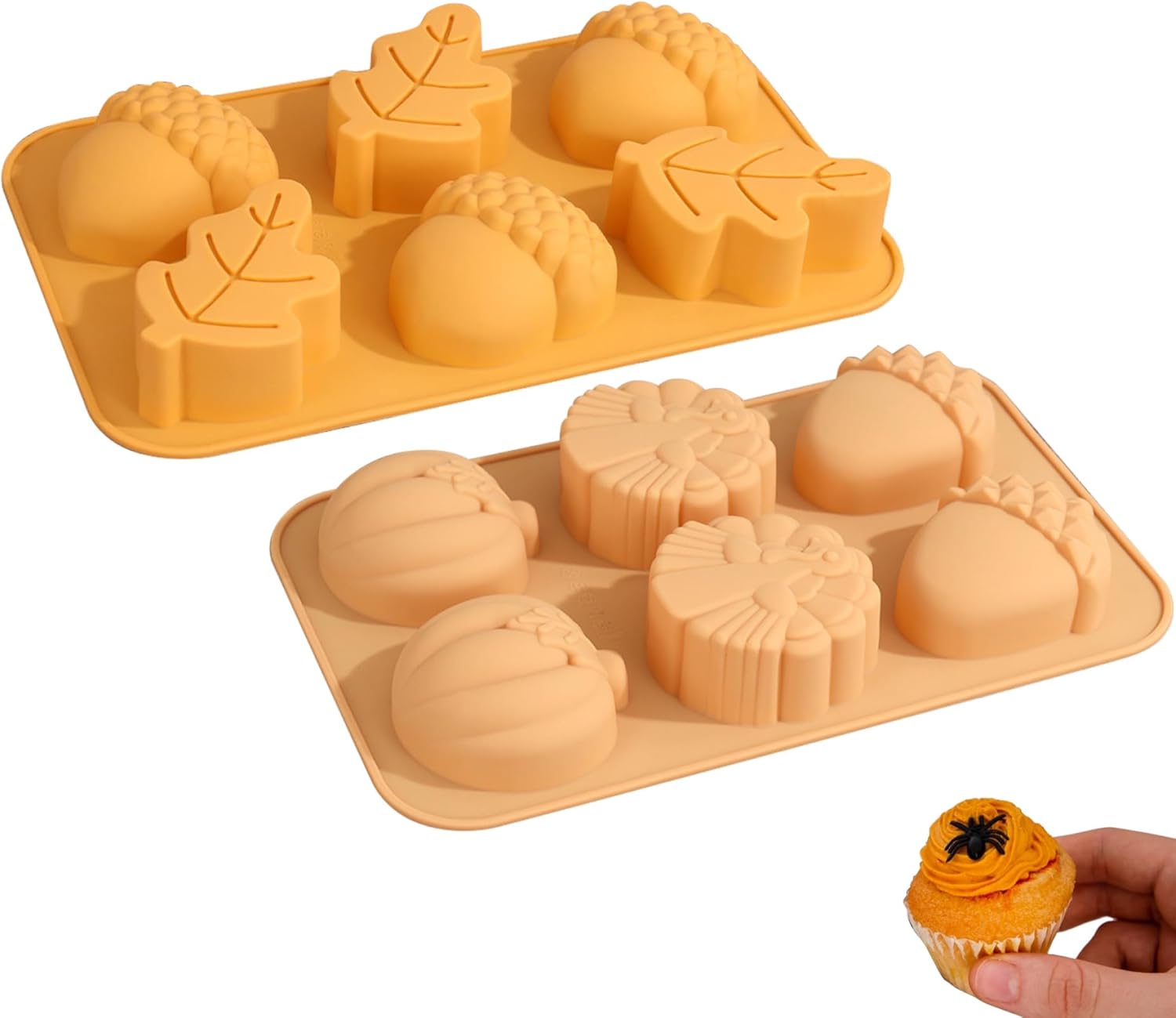 Moldes de silicona de otoño para chocolate, hojas de arce, 2 moldes de silicona de calabaza, bellotas y calabazas, moldes 3D de caramelo de