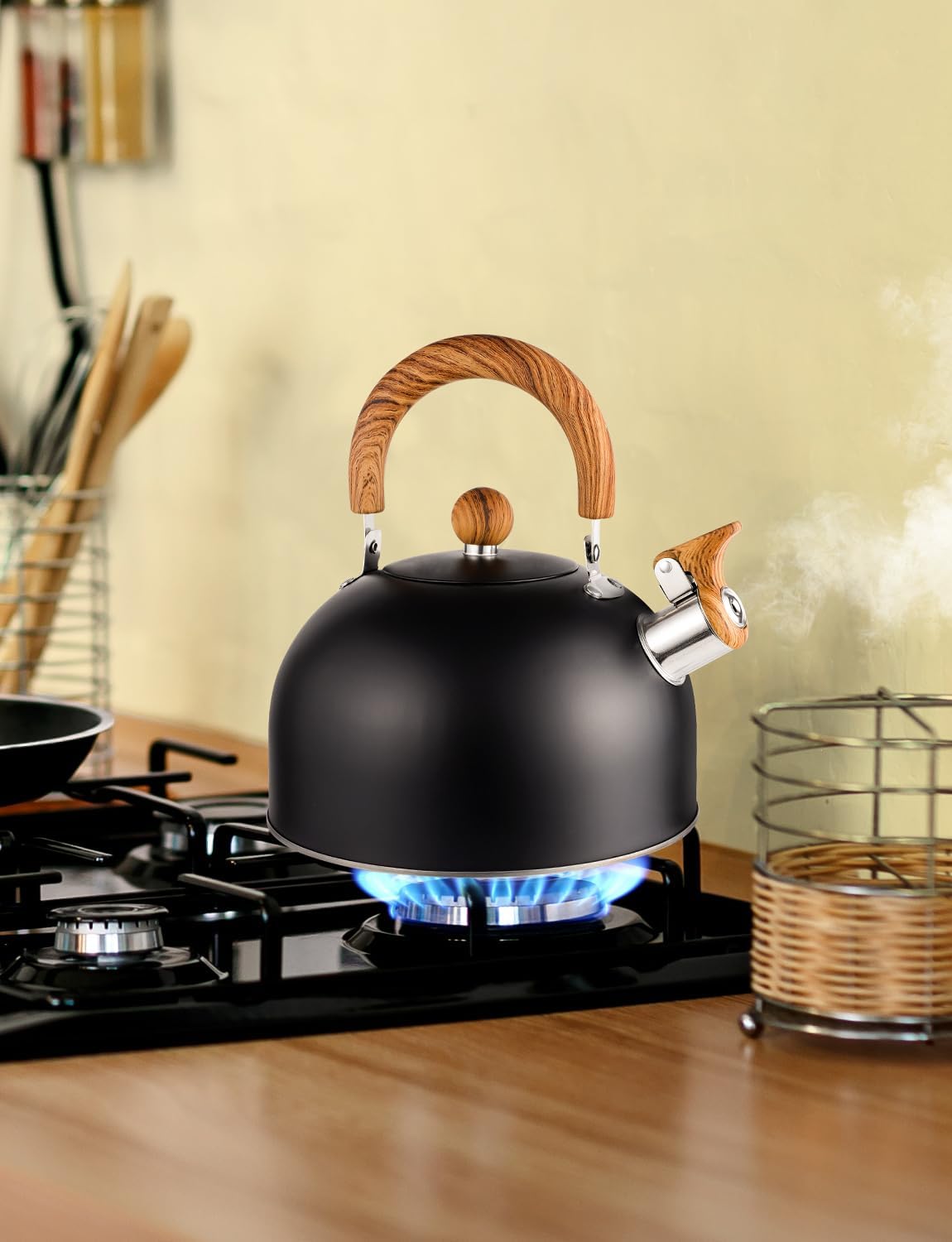 Hervidor de té Whistling para estufa, tetera de acero inoxidable de grado quirúrgico con mango ergonómico que se mantiene fresco, tetera de