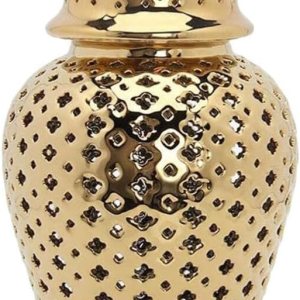 YARNOW Simple Model House – Jarrón de cerámica hueca dorada para flores de cerámica, tarro de jengibre chino, tarro de jengibre vintage, florero YARNOW Simple Model House – Jarrón de cerámica hueca dorada para flores de cerámica, tarro de jengibre chino, tarro de jengibre vintage, florero