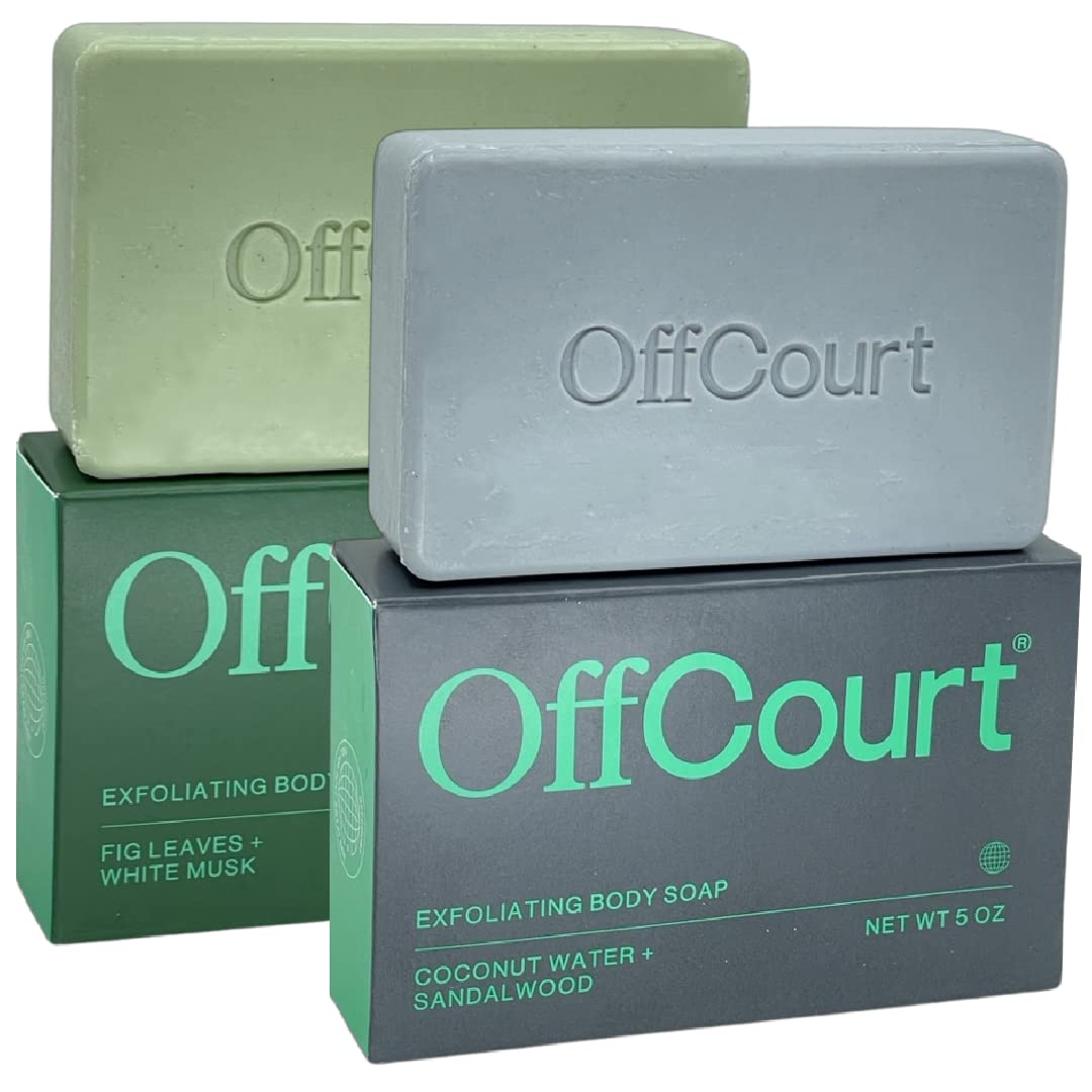 OffCourt Jabón corporal exfoliante  Jabón exfoliante y de limpieza profunda para hombres y mujeres. Barra que no se seca. 2 fragancias hojas de higo