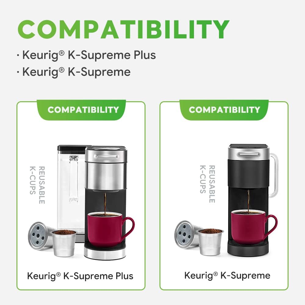 Paquete de 4 tazas K reutilizables de acero inoxidable para K eurig Supreme & Supreme Plus, filtro universal K-eurig de cinco agujeros para cápsulas