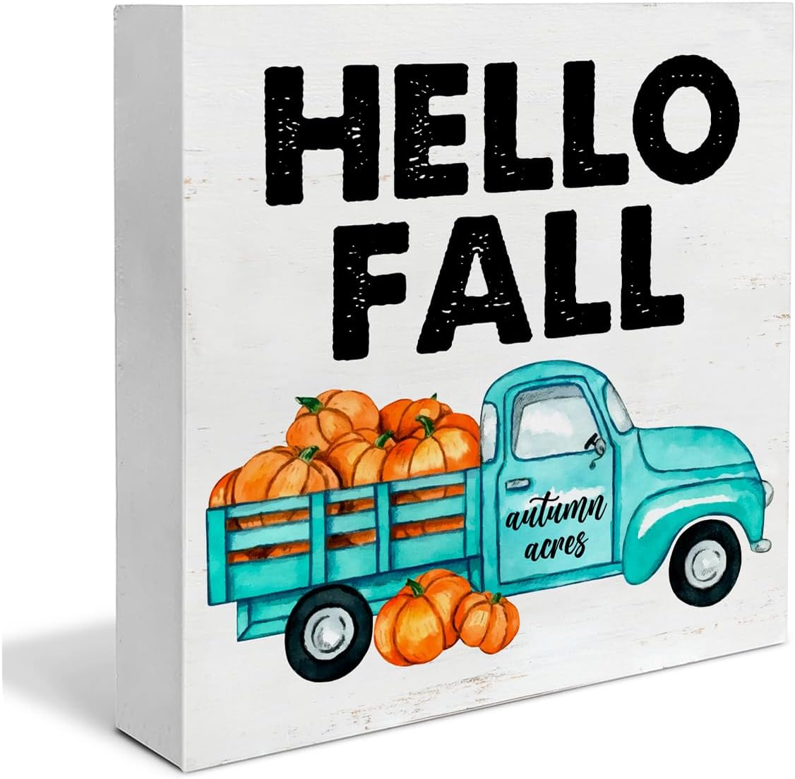 Cartel de madera de otoño para decoración del hogar, letrero cuadrado de madera con texto en inglés “Hello Fall”, letrero de madera para escritorio,