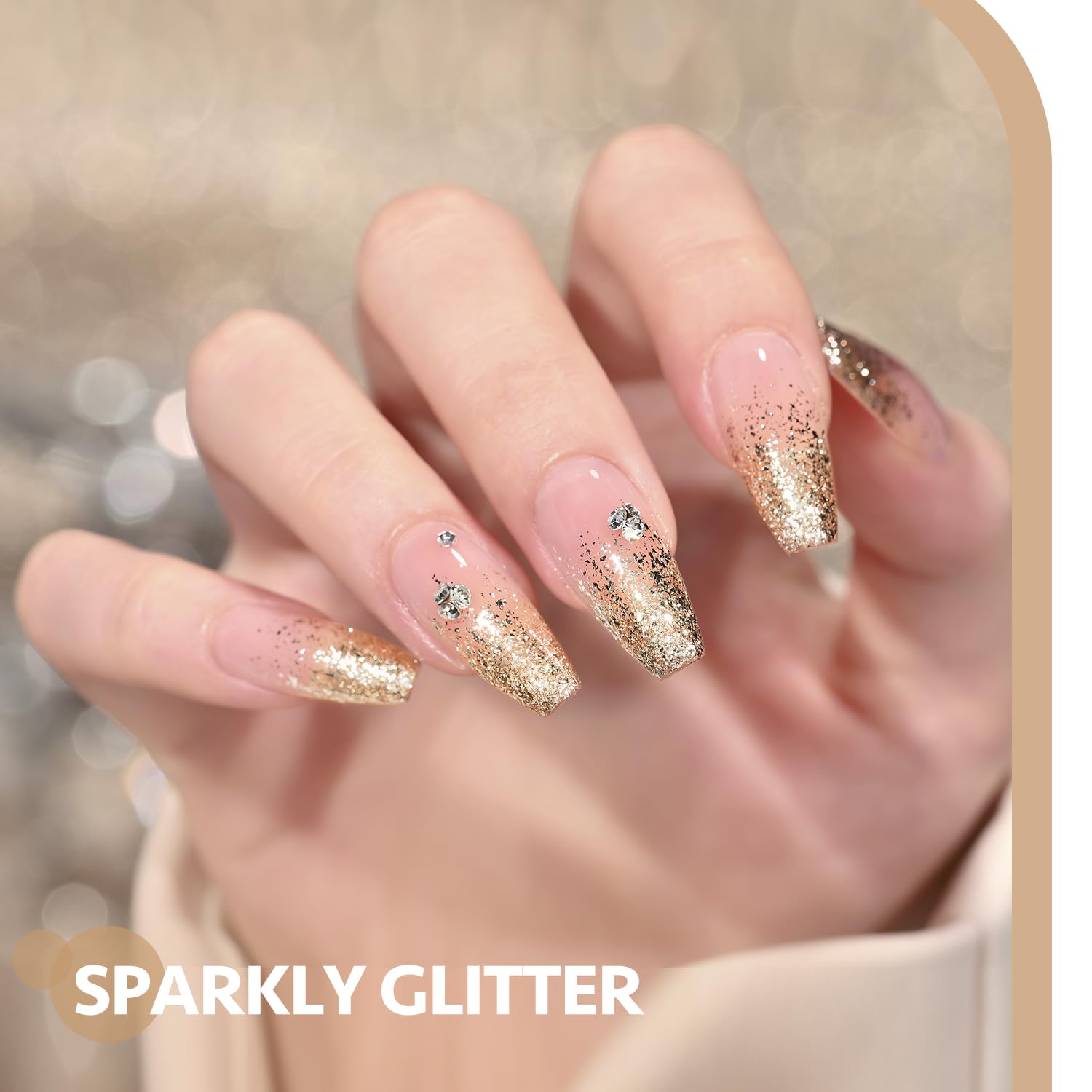 GAOY Esmalte de uñas de gel con purpurina, 0.6 onzas líquidas, esmalte de gel dorado brillante, gel UV con purpurina brillante para arte de uñas,