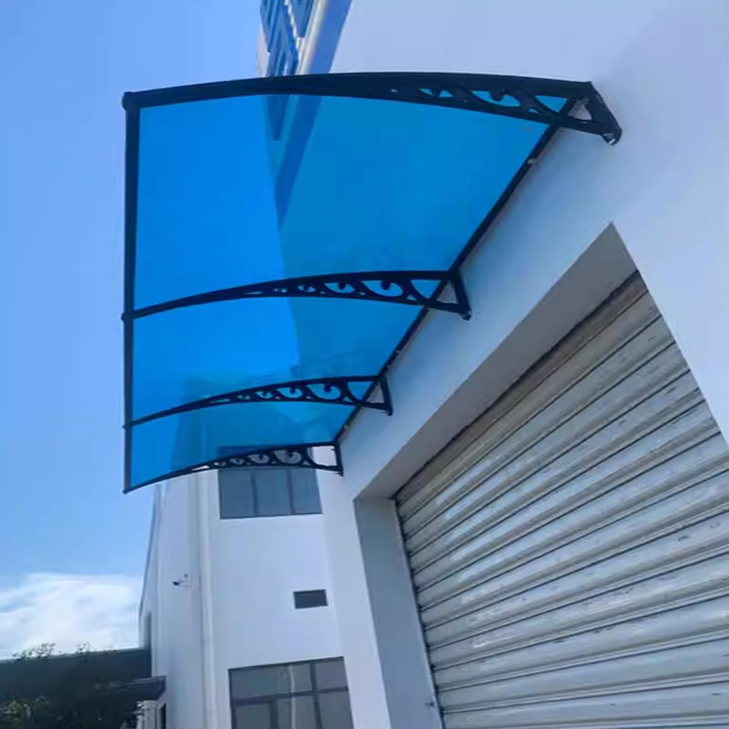 Cubierta de policarbonato curvada azul, cubierta de aleación de aluminio, refugio de lluvia para ventana del hogar, toldo de ventana de puerta,