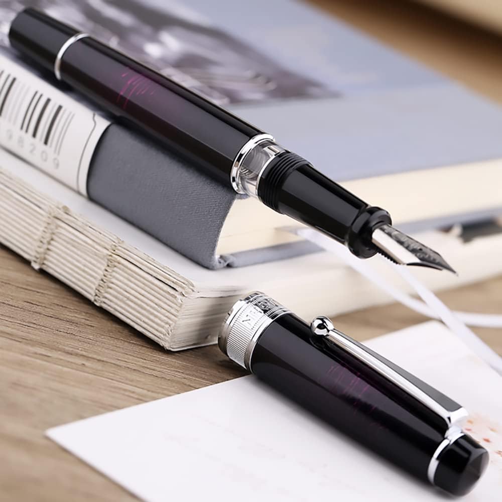 erofa Majohn T5 – Pluma estilográfica de pistón, fuegos artificiales, punta extrafina, gran capacidad de tinta con caja