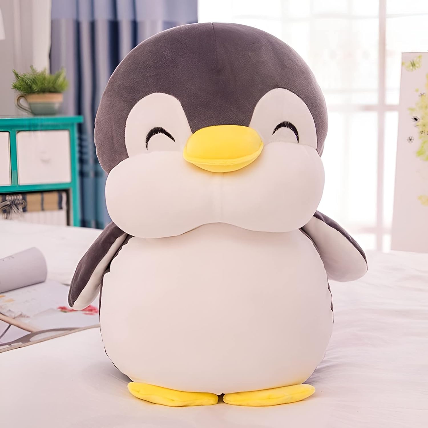Peluche de pingüino, juguete de peluche suave, regalo para niños, niñas, niños, novia, día de San Valentín, almohada (gris, 19.6 pulgadas)