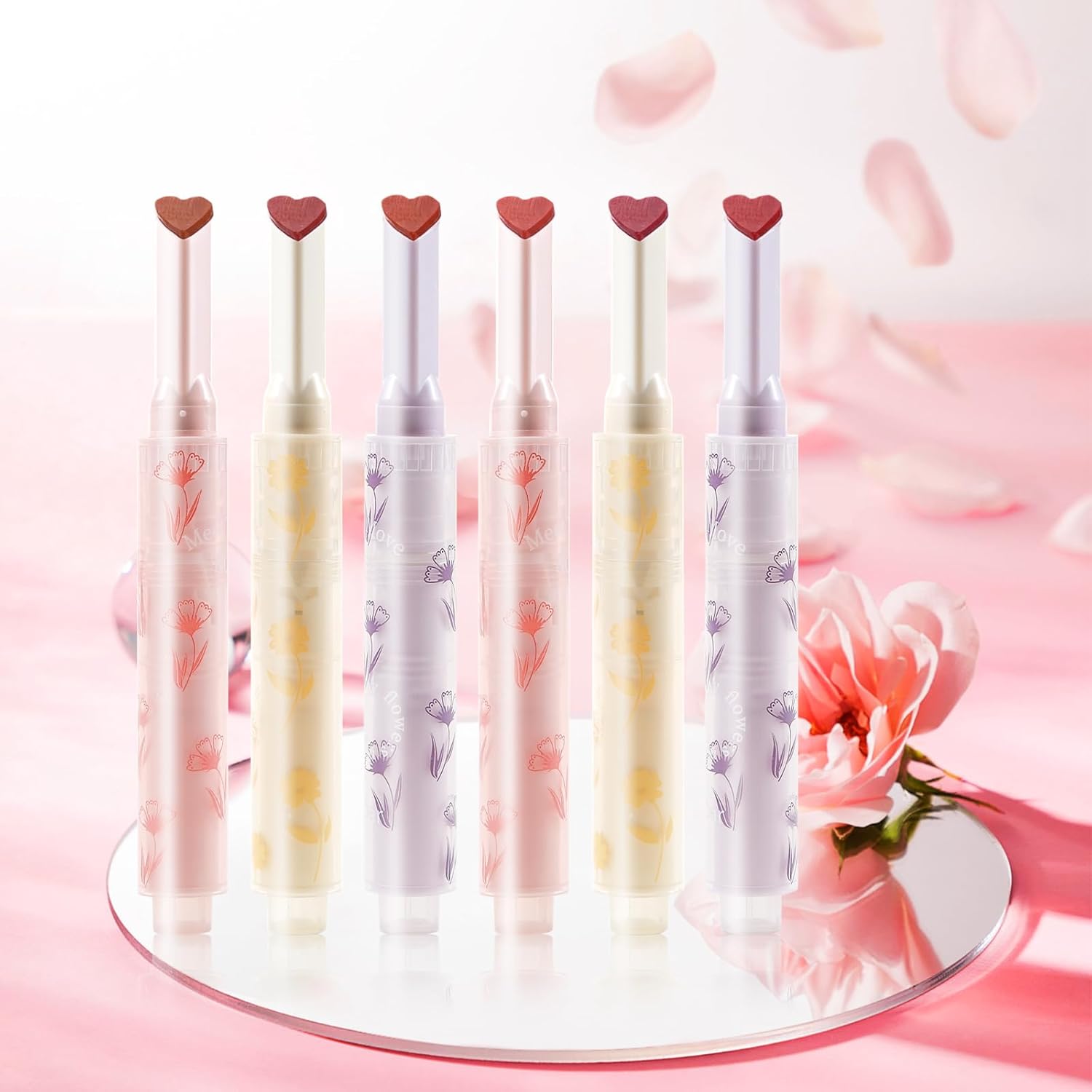 Jutqut Lápiz labial de gelatina, mancha de labios tintada, brillo de labios en forma de corazón, bálsamo hidratante de espejo de larga duración,
