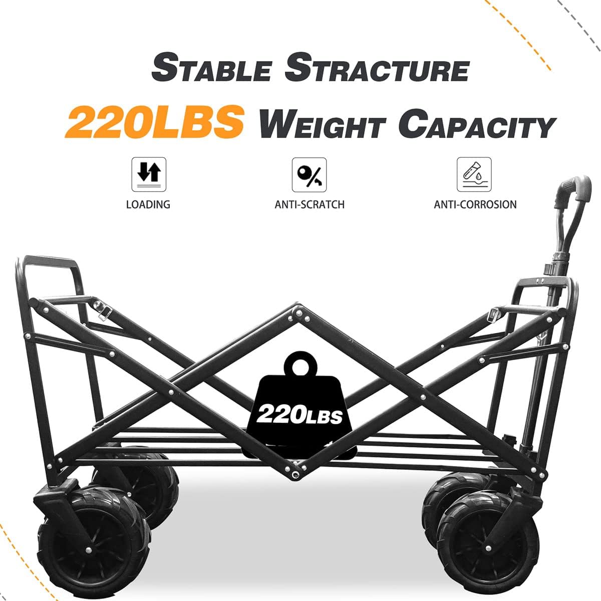 Carrito plegable de playa plegable resistente con ruedas todo terreno para arena con red de carga, correas, carro de playa utilitario para arena,