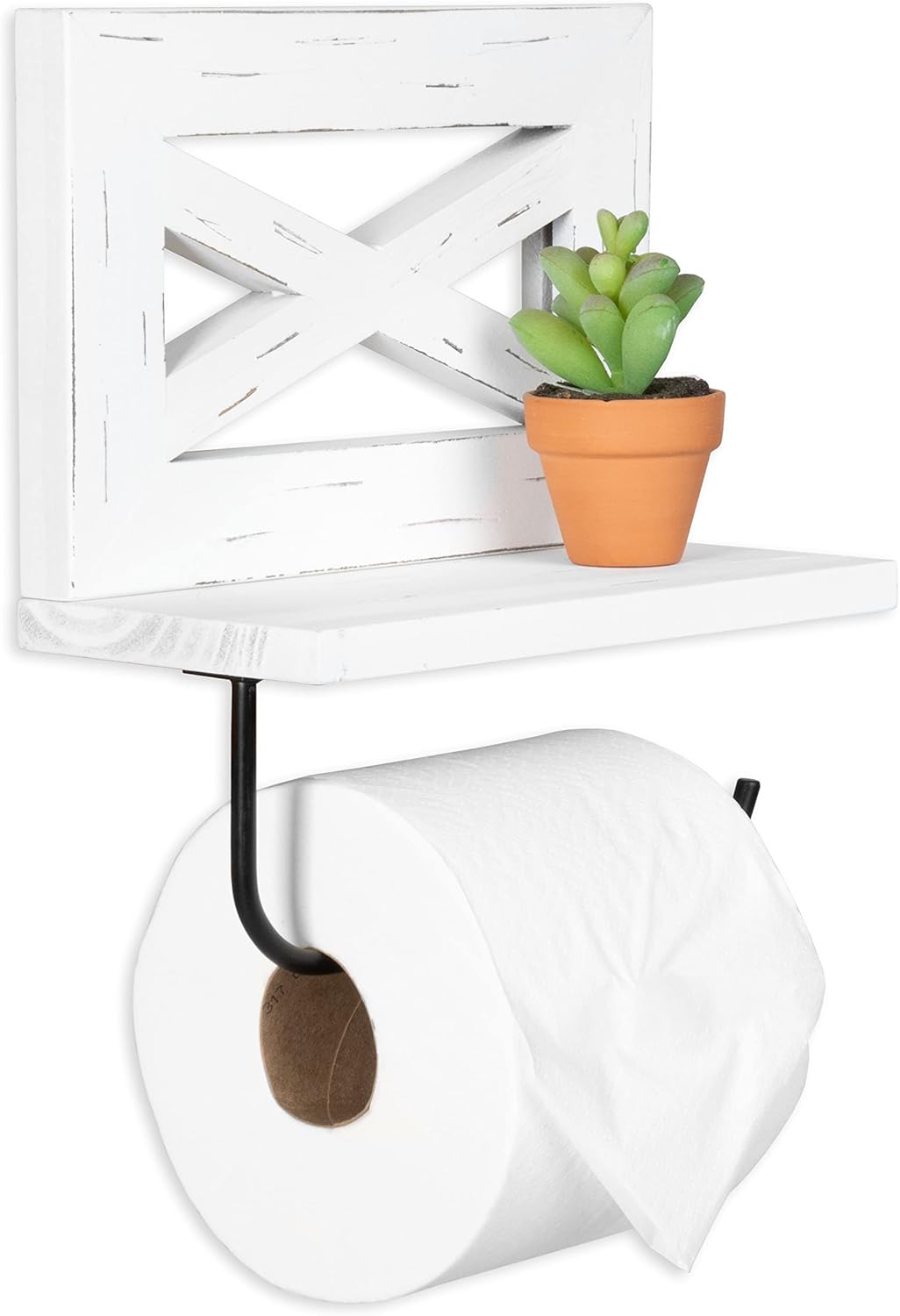 Ilyapa Portarrollos de papel higiénico para baño, de madera rústica, color blanco envejecido, con estante