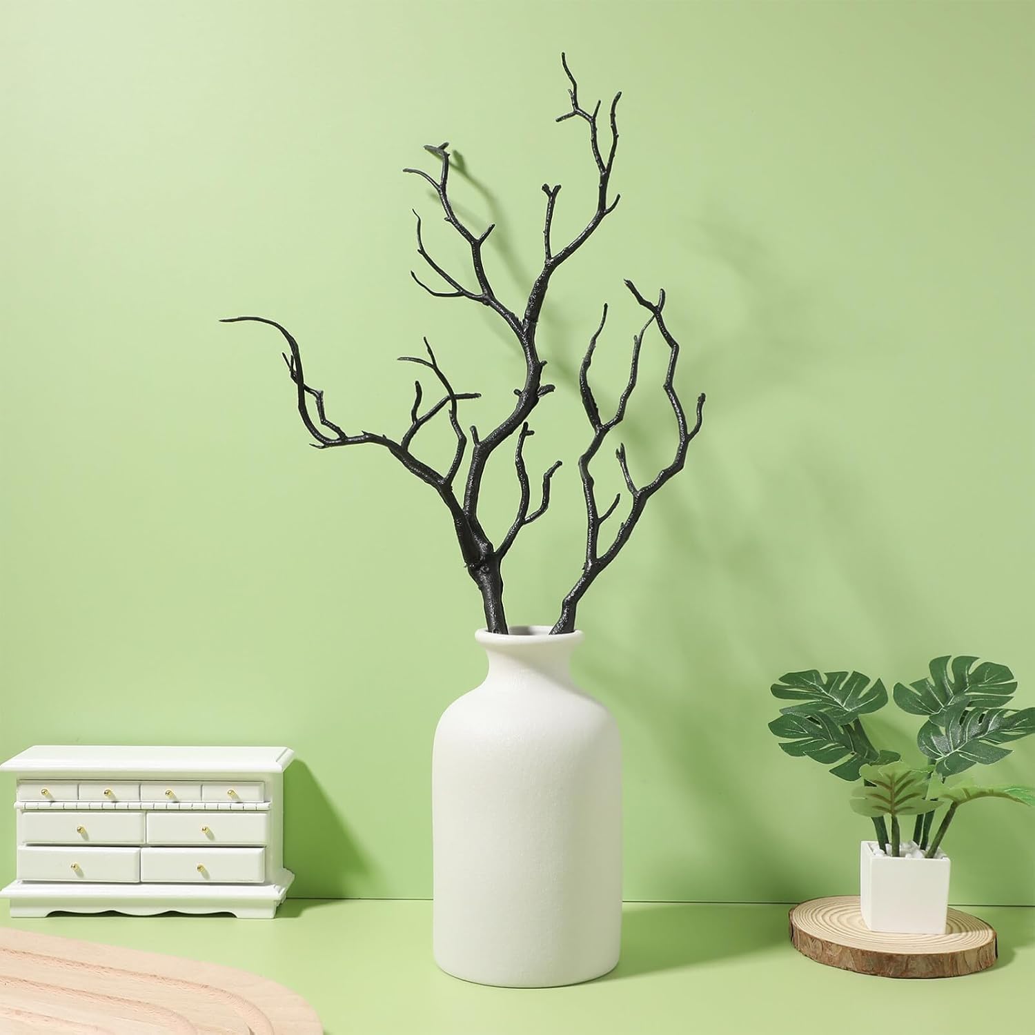 Garneck Ramas de árbol secas de cuernos artificiales, 4 ramas de árbol de plástico de 13.8 pulgadas, ramas de manzanita para decorar arte, ramas de
