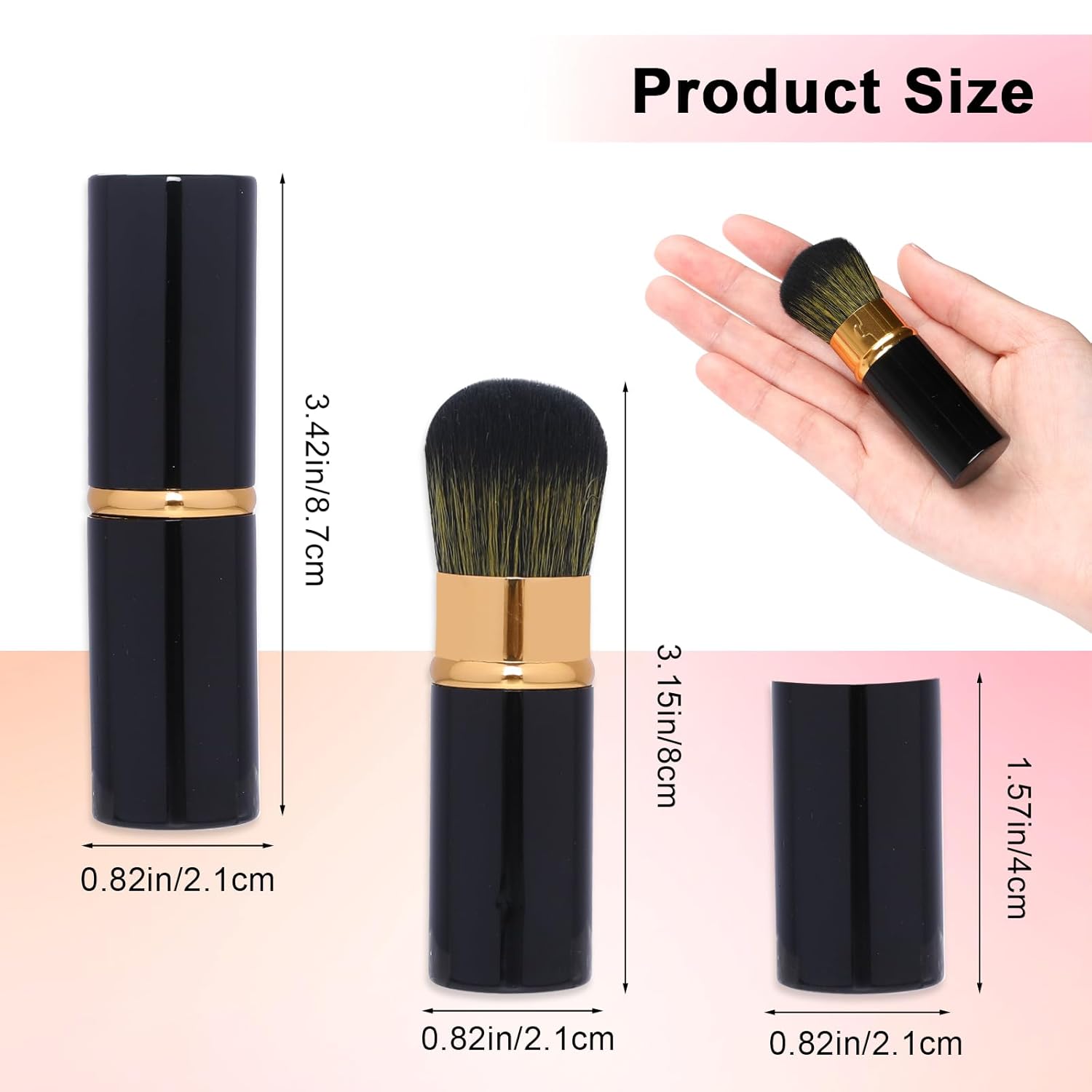 Brocha portátil para rubor, paquete de 2 brochas de maquillaje retráctiles Kabuki, brochas de maquillaje de viaje con cubierta para rubor,