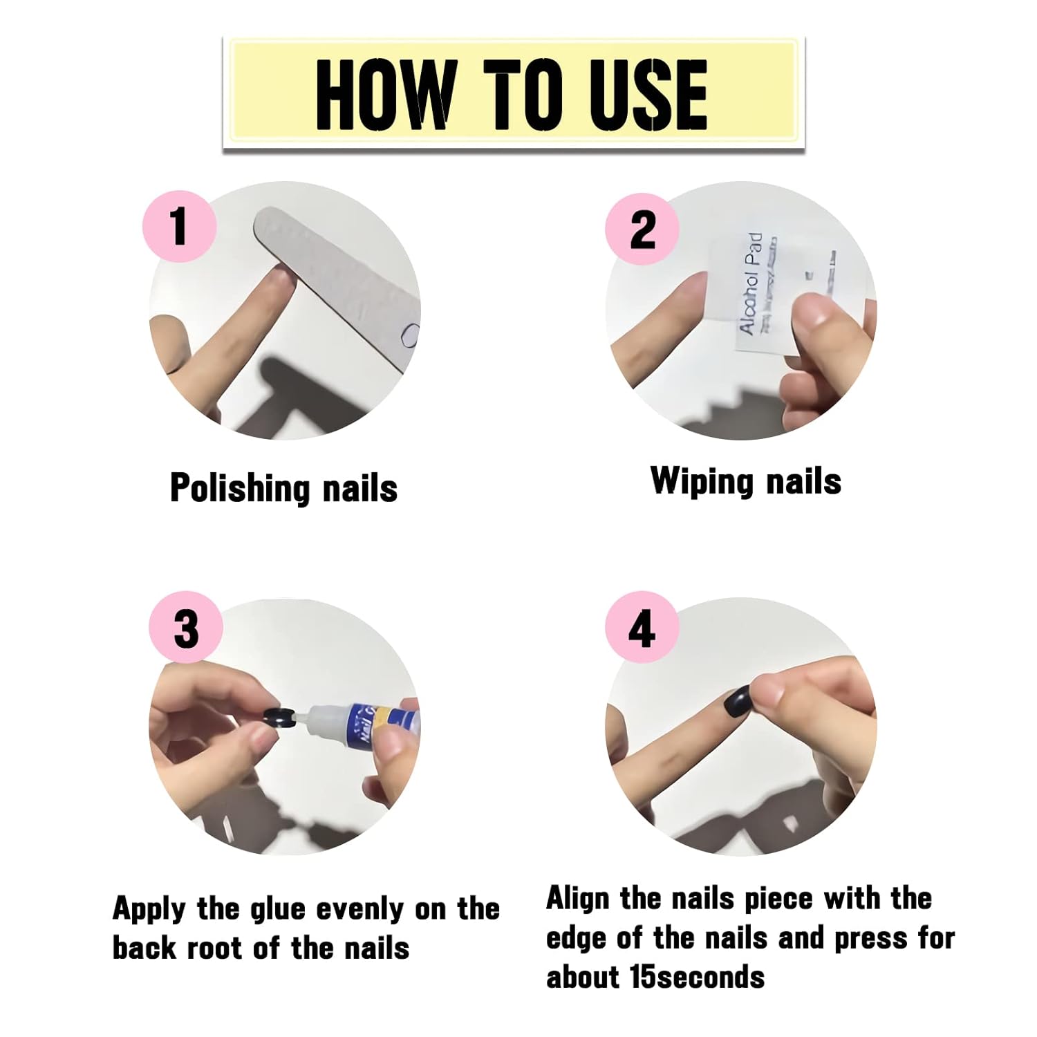 IMSOHOT Uñas postizas largas a presión, estilo ataúd, francesas, con purpurina, uñas postizas brillantes de cobertura completa, uñas acrílicas