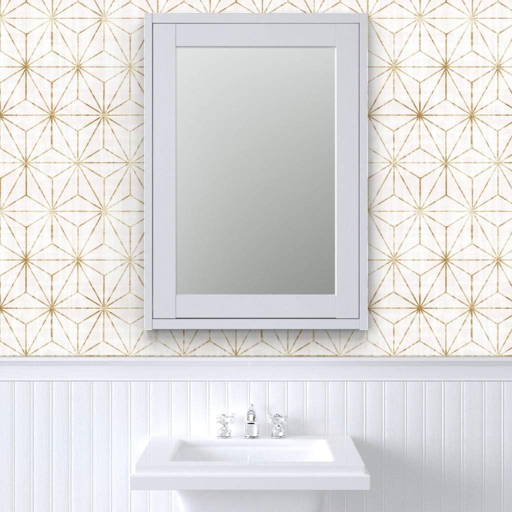 Spoonflower Papel tapiz autoadhesivo de 3 x 2 pies, diseño de triángulos geométricos de oro blanco con estrellas, abstracto, minimalista,