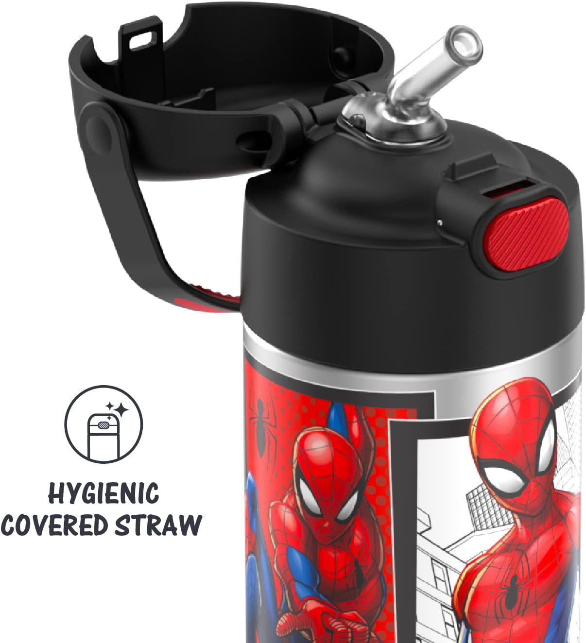 THERMOS FUNTAINER – Botella de agua de acero inoxidable con aislamiento al vacío para niños, 12 onzas, Spider-Man y Space Unicorn