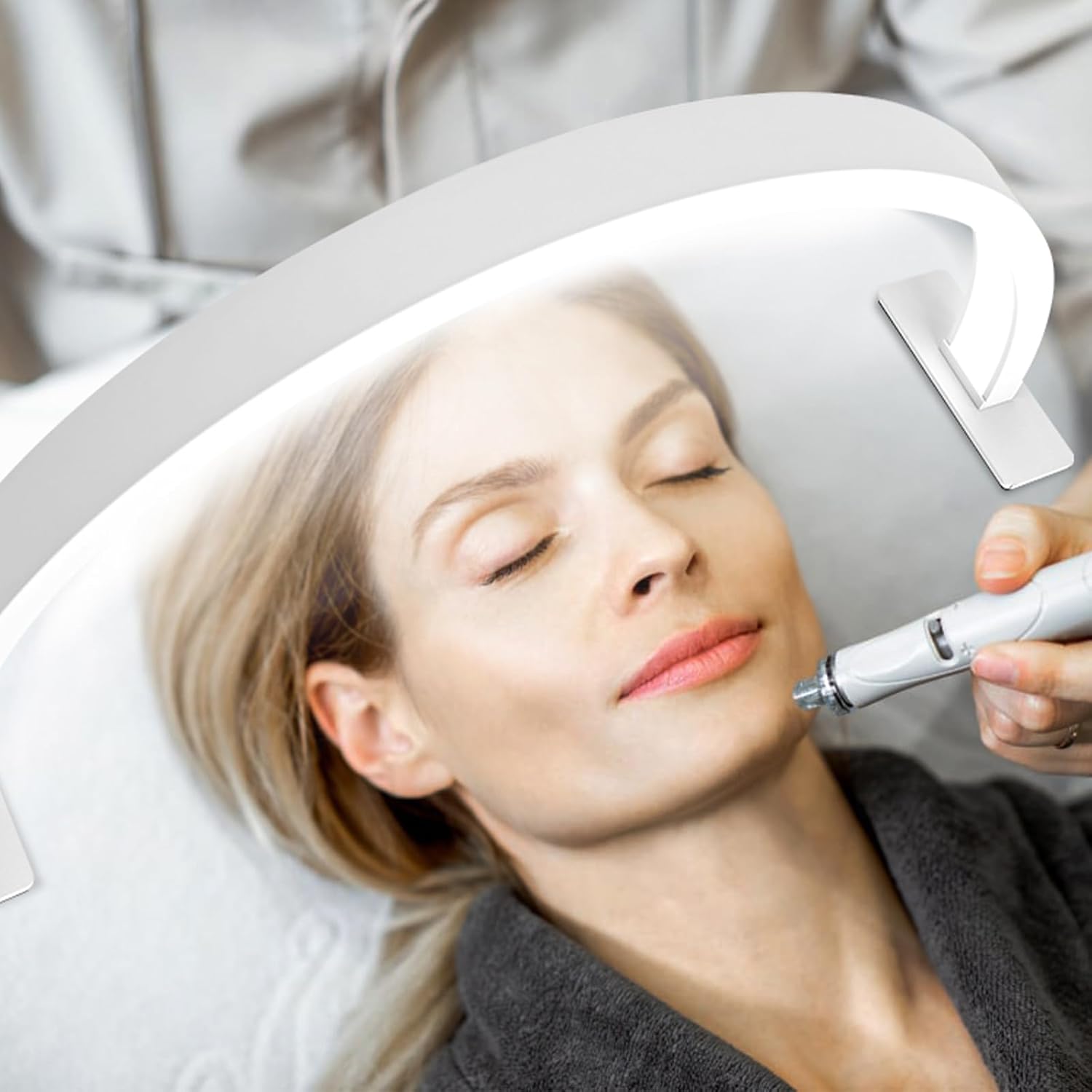 Lámpara de escritorio de uñas de media luna de 22 pulgadas, luz de media luna para escritorio de uñas, luz de pestañas para extensiones de pestañas