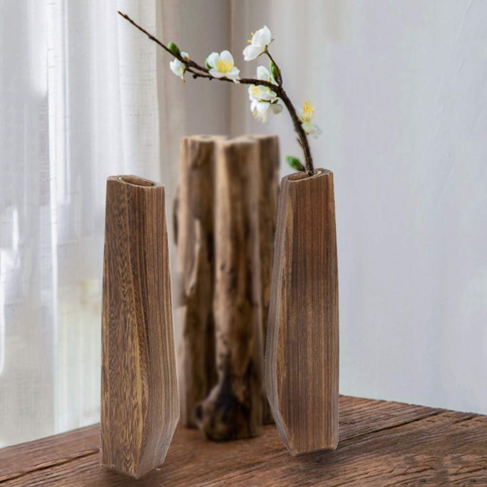 Wakauto Macetas decorativas de madera, jarrón alto y pequeño, jarrón de madera a prueba de fugas, hecho a mano, maceta carnosa, decoración de