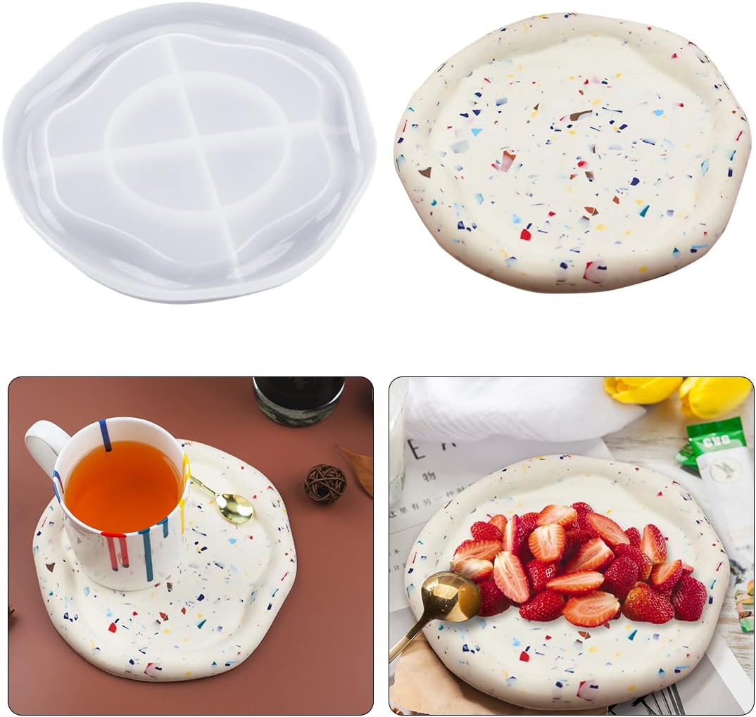 Voyyphixa Round Tray Resin Mold Coaster Silicone Molds for Epoxy Resin Irregular Tray Molds for Casting DIY Plate Jewelry Storage Box Trinket Dish