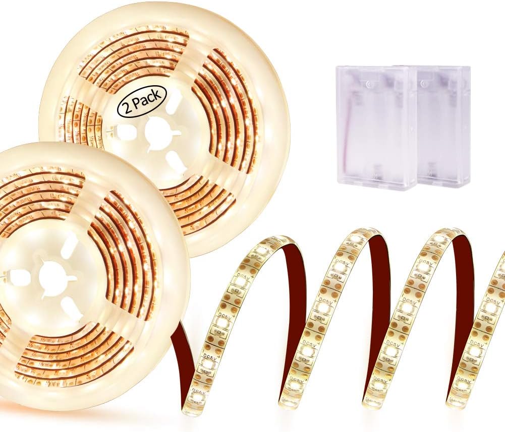 Dmeixs Tira de luces LED que funcionan con pilas, funciona con pilas, color blanco cálido, 3000 K, impermeable, 6.56 pies, luces LED flexibles para