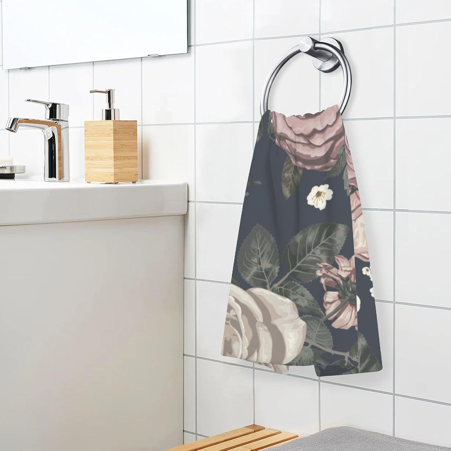 ALAZA Elegant Romantic Flower Hand Towel Set of 2, Cotton Absorbent Soft Decorative Towel for Bathroom Kitchen Dorm Gym Beach 16 x 28 inch