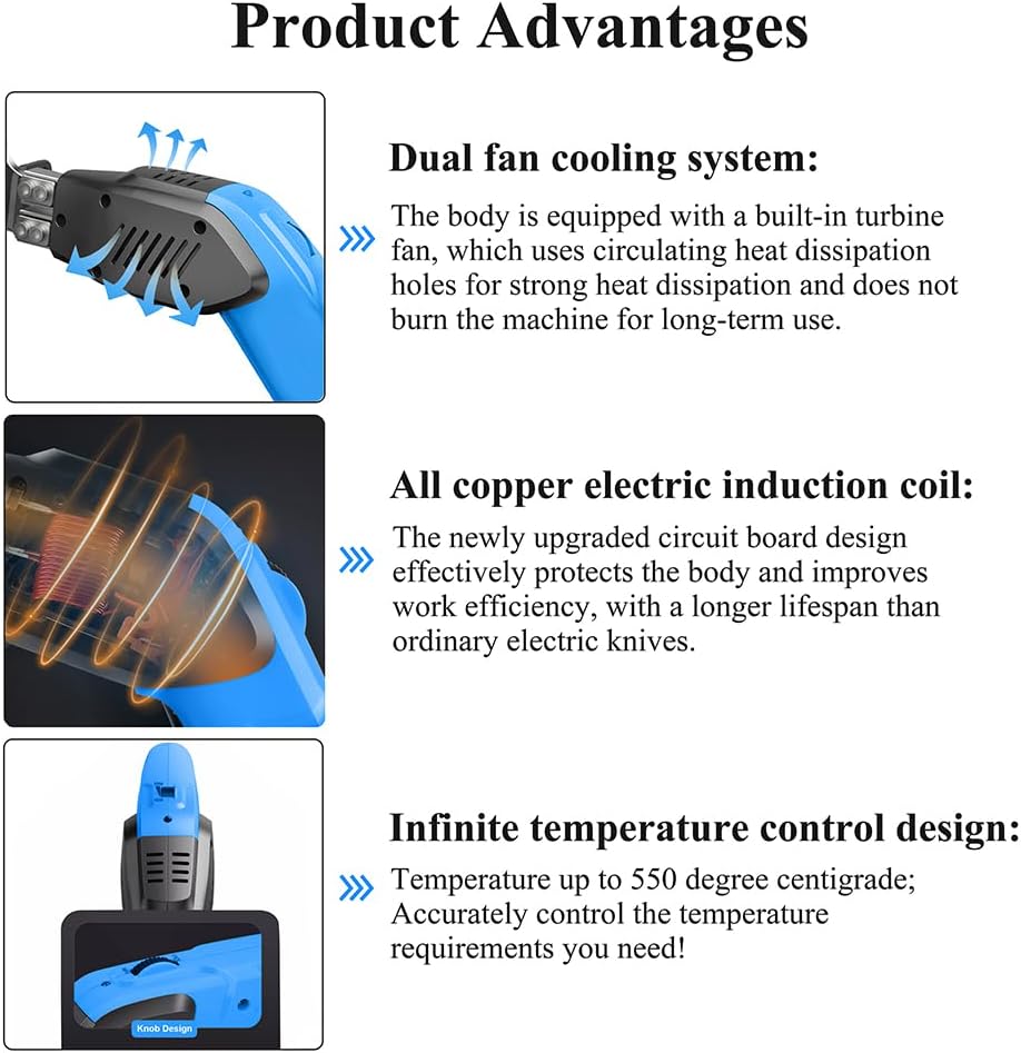 Cortador de espuma eléctrico refrigerado por aire, herramienta de corte de espuma de poliestireno con 4 cuchillas para EPP, EPS, XPS, EVA, EPE, PU,