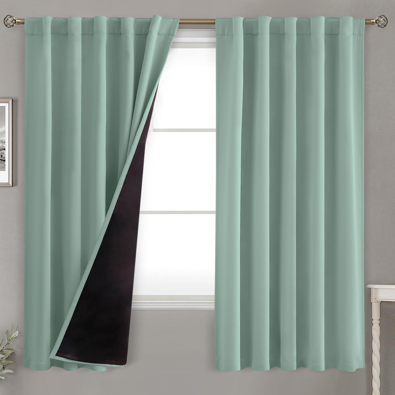 BGment Cortinas opacas con forro de aislamiento térmico de 63 pulgadas de largo, bolsillo para barra y pestaña trasera, cortina de ventana de doble