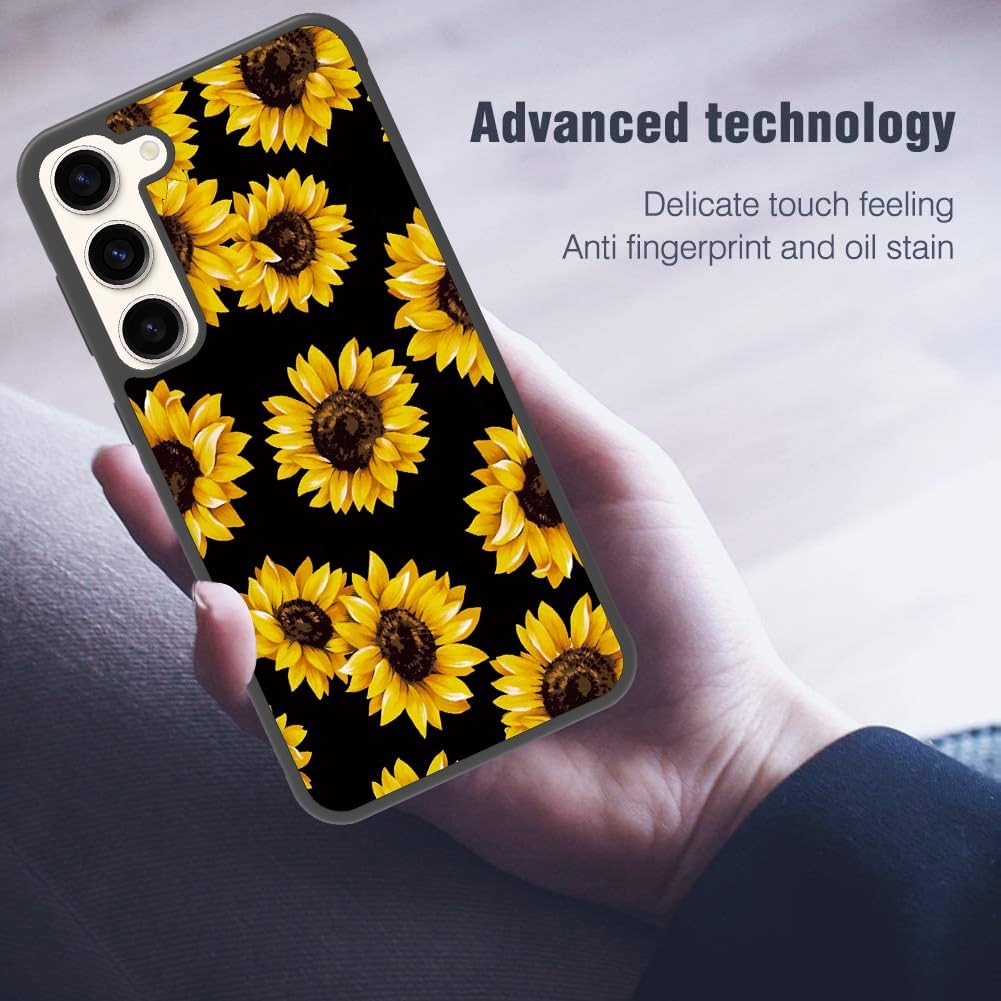 MOWIME Funda de girasol compatible con Samsung Galaxy S24 Plus con protector de pantalla, girasol amarillo S24 + funda con estampado floral,