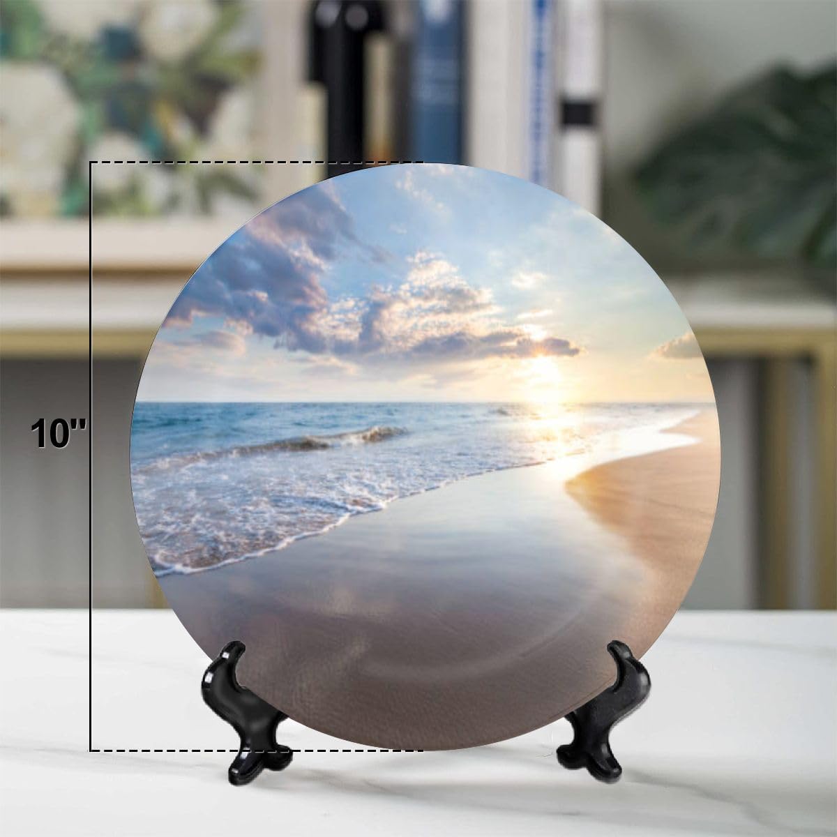 EPONGEKIT Platos decorativos para exhibición de 10 pulgadas, hermoso adorno de cerámica con soporte de exhibición y gancho para decoración de pared,