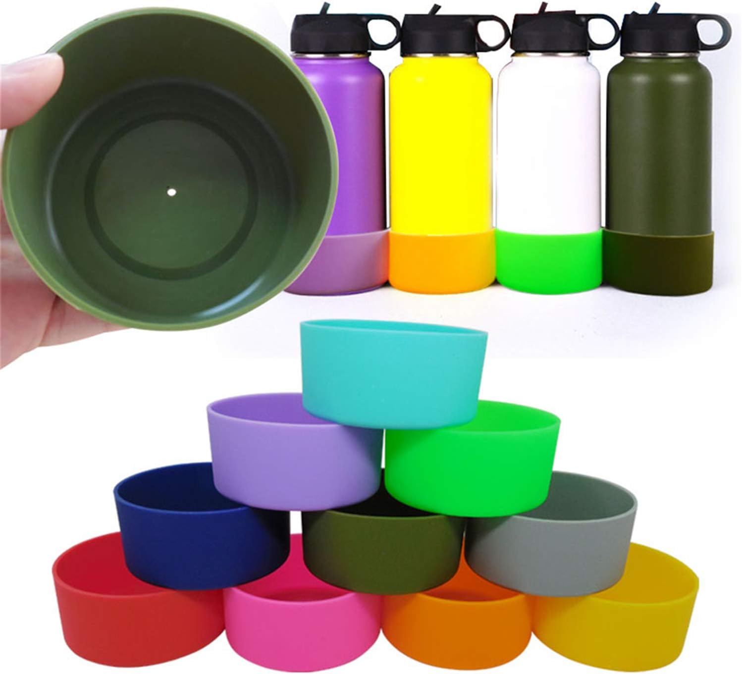 FLYOGA Bota protectora de silicona para Hydro Flask de 12 a 40 onzas estándar y de boca ancha, funda inferior antideslizante sin BPA para botella de