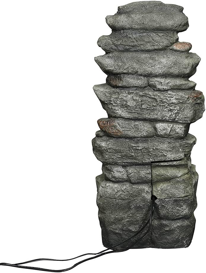 Naturefalls Fuente de agua de roca de 32.6 pulgadas con luces LED, fuente de agua de poliresina de 6 niveles para exteriores, características de