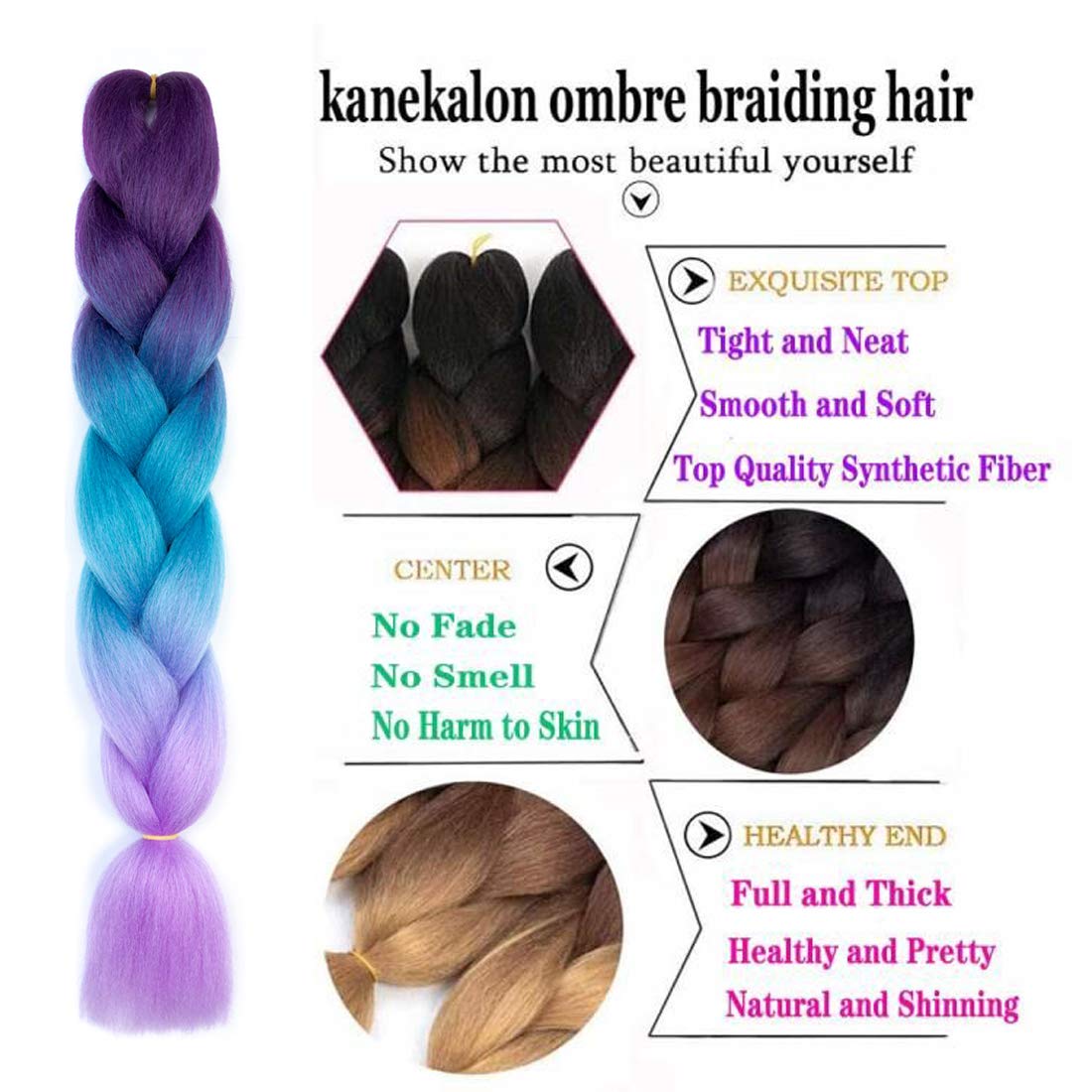 Xiaofeng Extensiones de cabello trenzado para mujer, 6 paquetes de 3.53 ozpaquete, 24 pulgadas, alta temperatura, ombré, pelo sintético jumbo