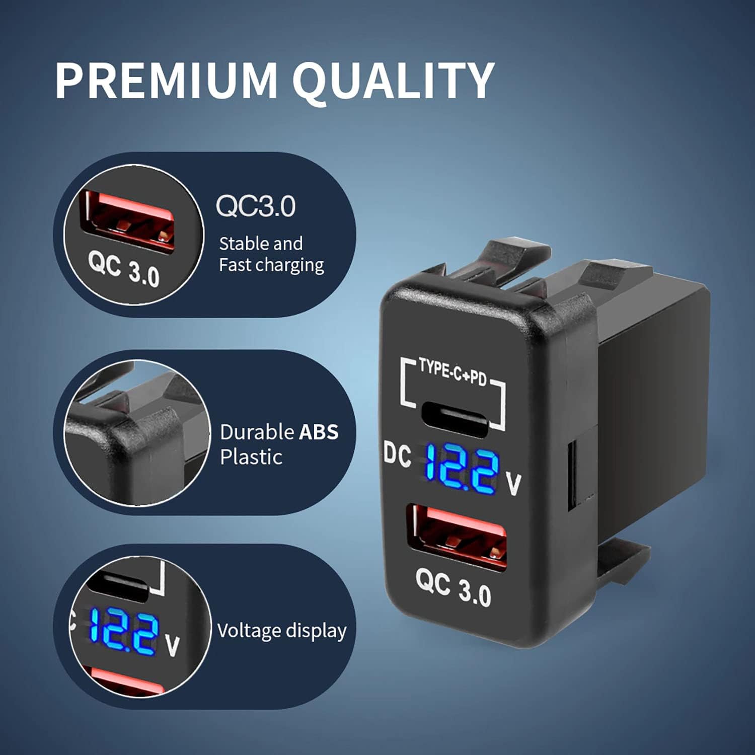 Cllena Carga rápida 3.0 y PD USB C Dual USB puerto cargador adaptador de corriente para Toyota