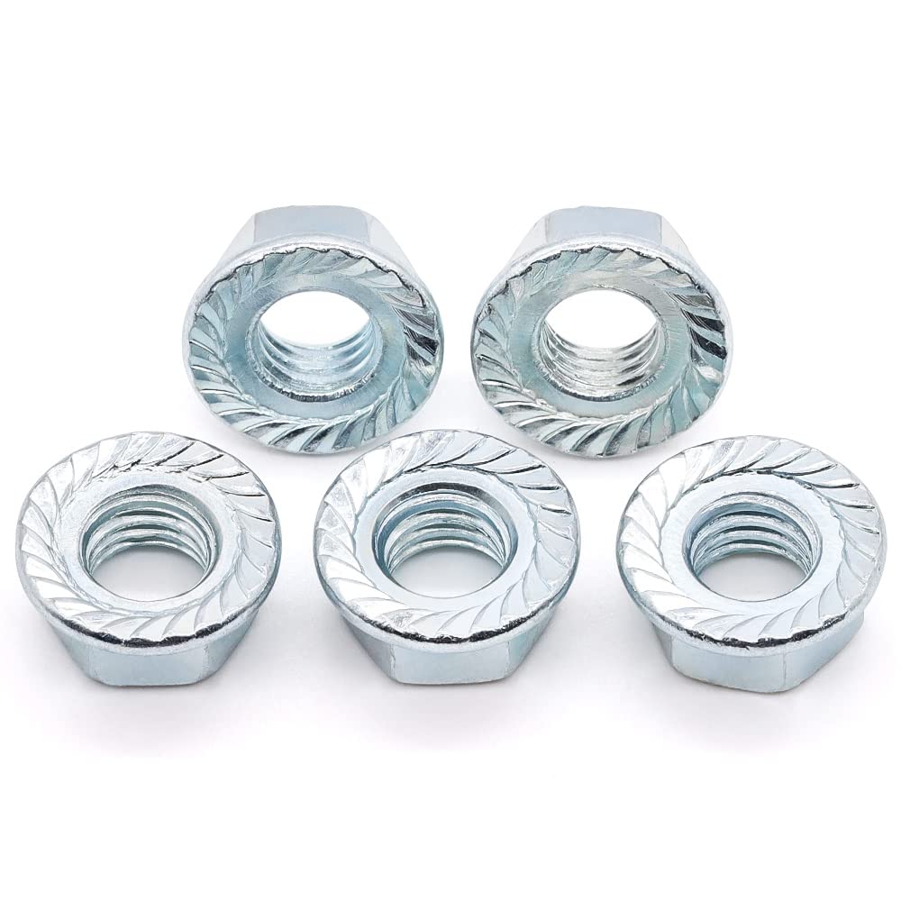 Glvaner – Tuercas hexagonales de brida dentada M10-0.059 in, acero al carbono, acabado chapado en zinc, tuercas hexagonales con cabezal de arandela