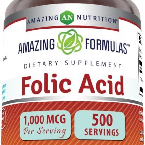 Amazing Formulas Suplemento de ácido fólico de 1000 mcg (1 mg) en tabletas, vitamina B9, sin OMG, sin gluten, fabricado en Estados Unidos (500 Amazing Formulas Suplemento de ácido fólico de 1000 mcg (1 mg) en tabletas, vitamina B9, sin OMG, sin gluten, fabricado en Estados Unidos (500