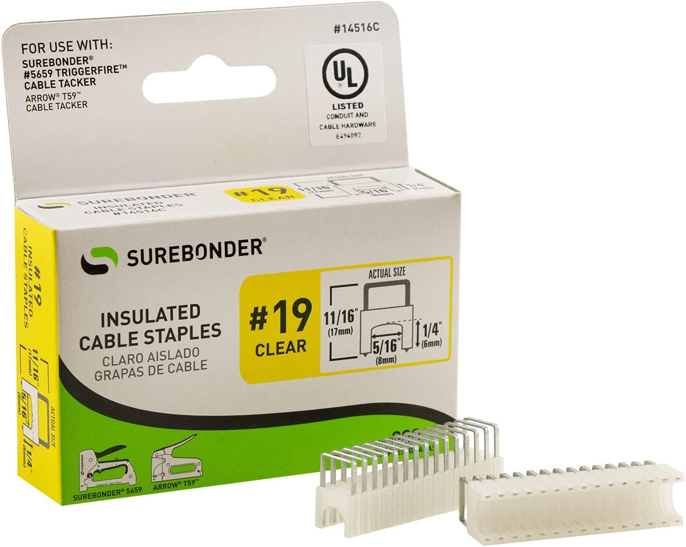 Grapas de cable aisladas, transparentes, para cable de red RG-6, RG-59, coaxial, cable Ethernet, cuerda, cordel y otros cables de hasta 516″ de