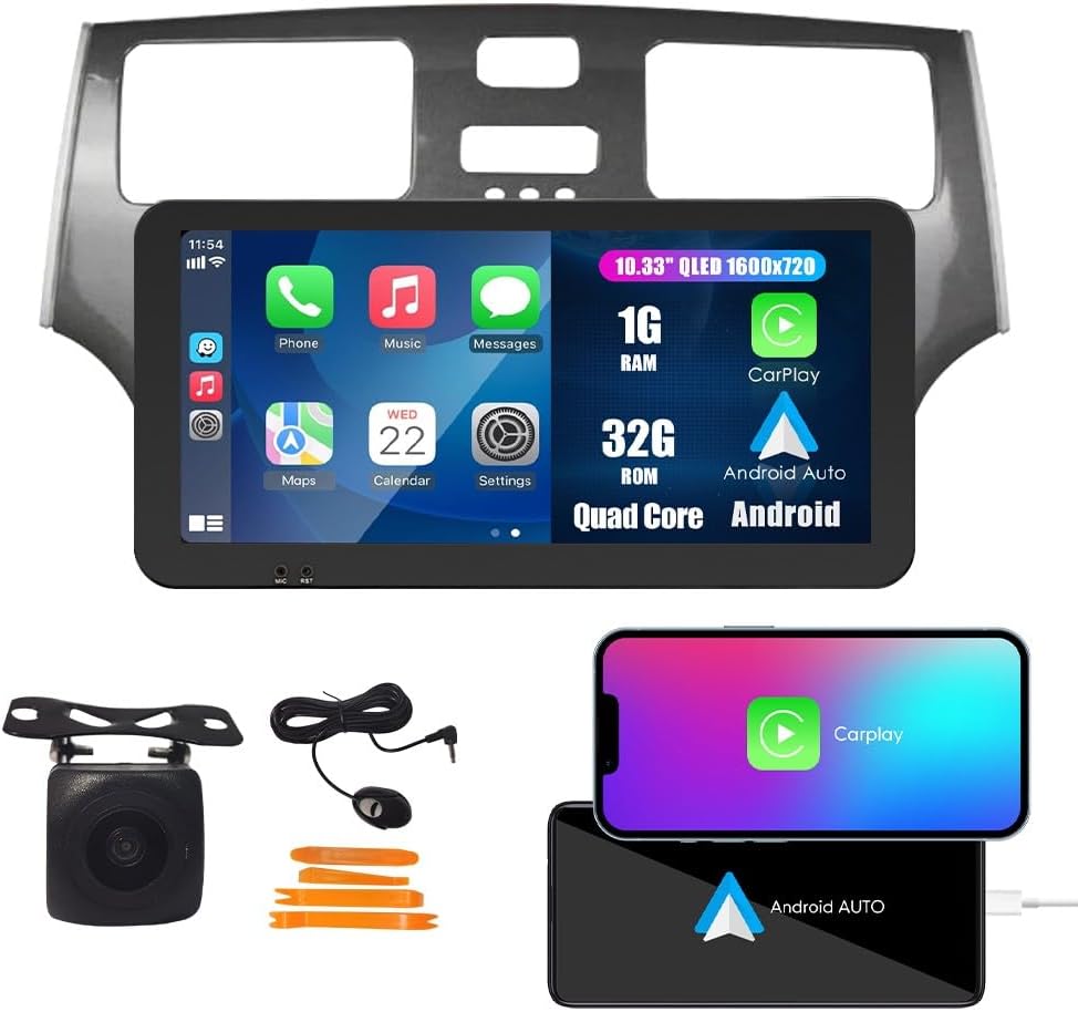 Kunfine CarPlay Android Navegación automática estéreo GPS Radio Cámara inversa Pantalla de cámara 10.33″ QLED Pantalla táctil Headunit Tablet Media