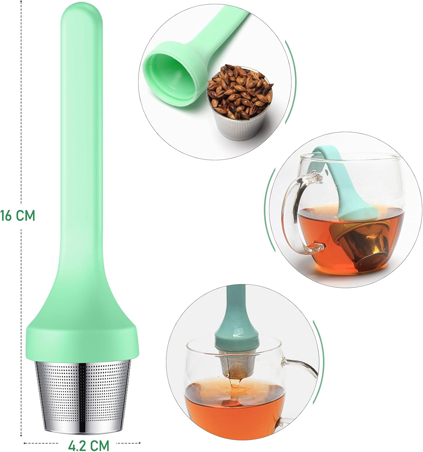 2 infusores de té, filtro de taza de té de malla extrafina, mango de silicona, perfecto para té de hojas sueltas o té de hierbas para tazas y