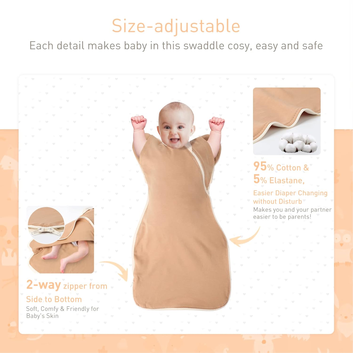 Manta de 3 vías para envolver con brazos hacia arriba, fácil de cambiar pañales para bebés, niños y niñas, recién nacidos, transición a calma sin