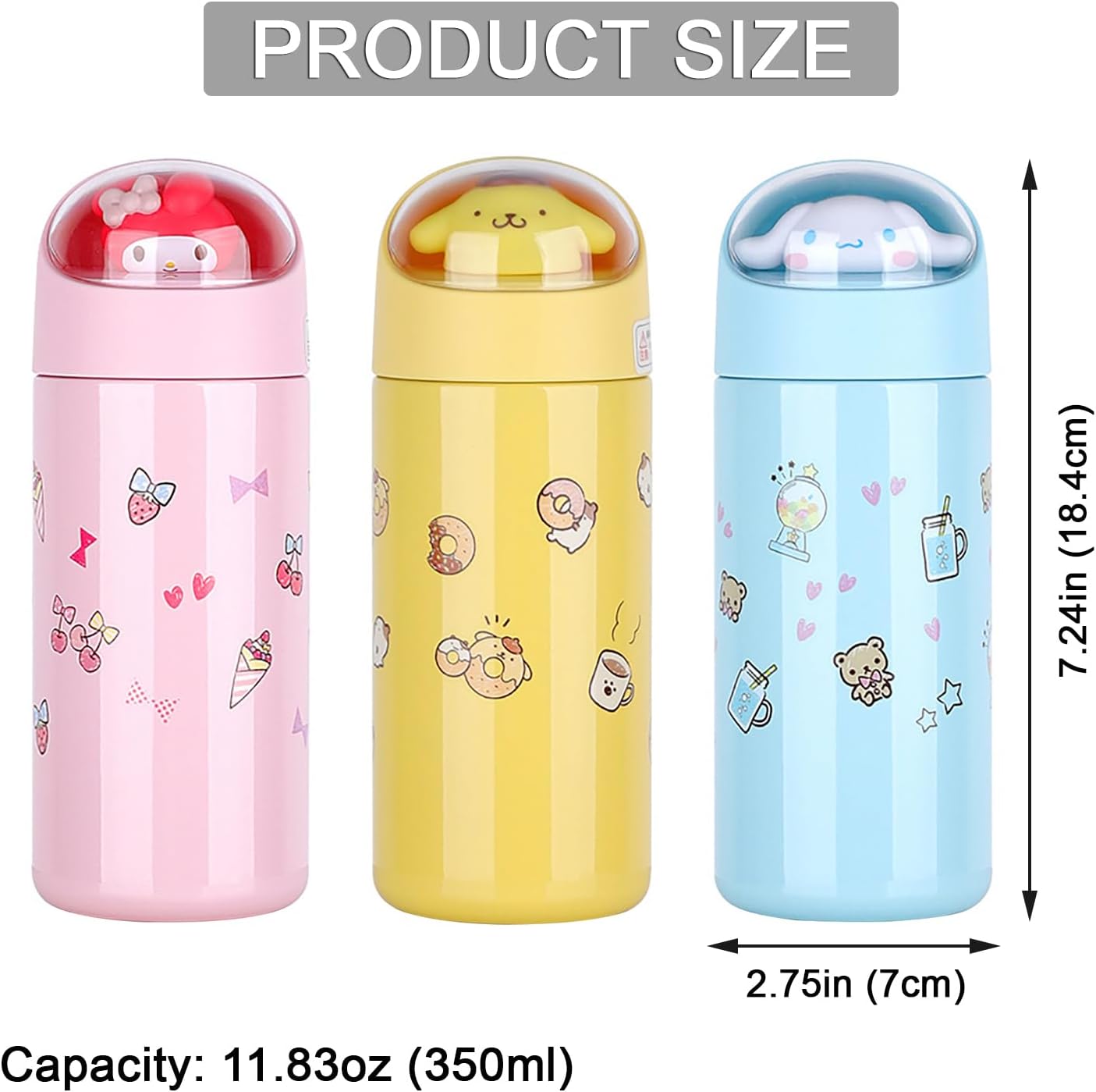 Taza térmica de viaje reutilizable, de acero inoxidable, adorable botella aislada, bebidas calientes o frías