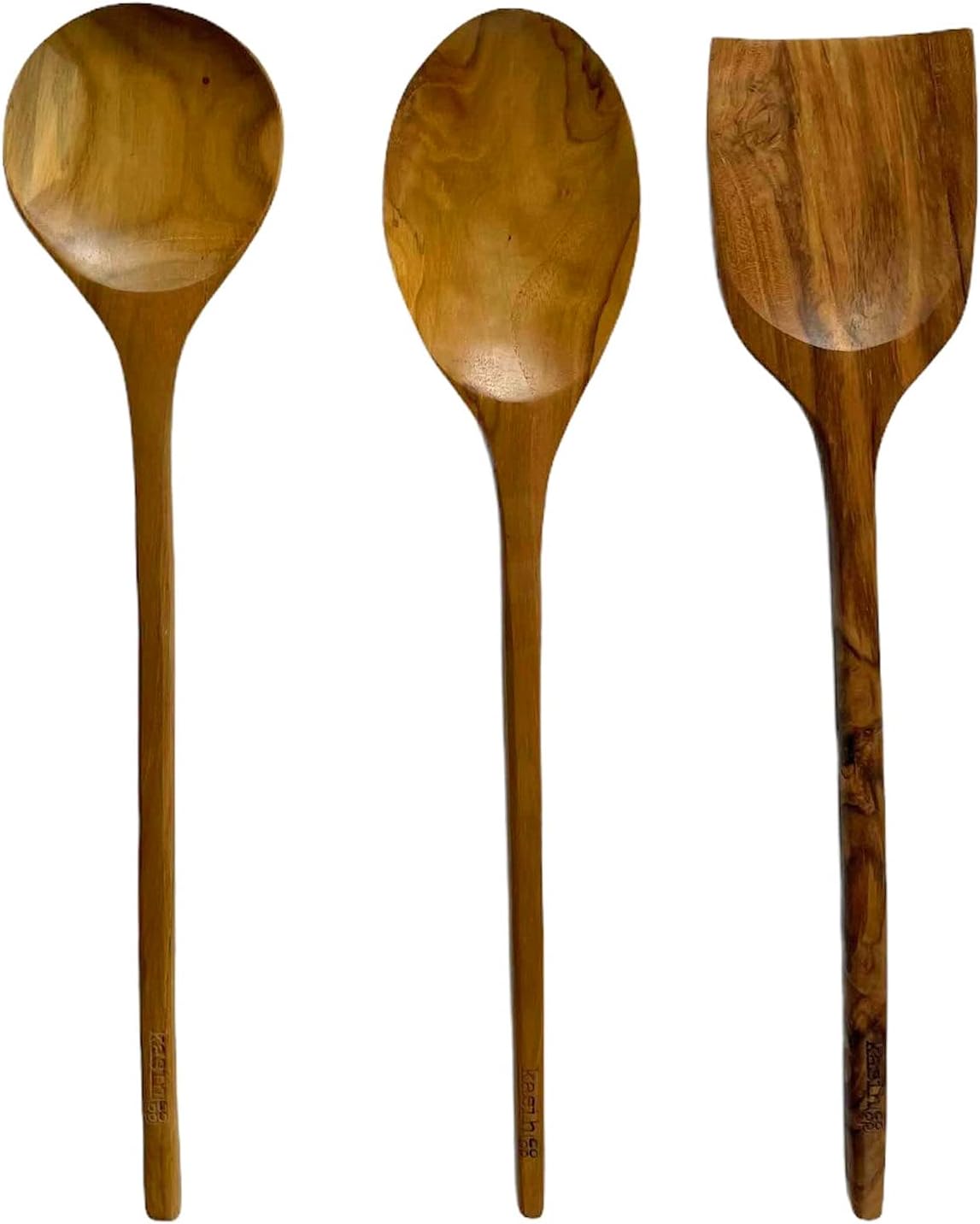 Juego de 3 utensilios de cocina de madera de teca de 14 pulgadas (dos cucharas y una espátula)