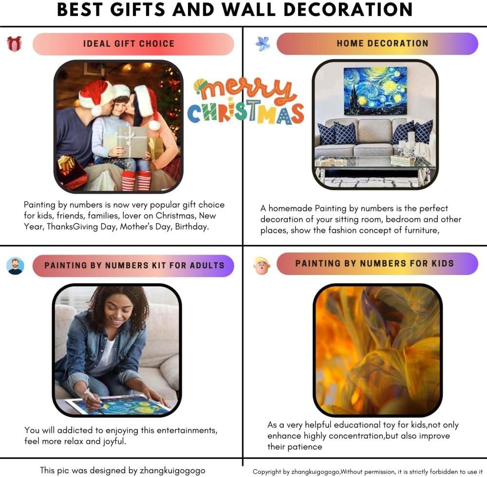 Pintura por números para adultos, kits de pintura acrílica para niños y principiantes, kit de pintura con pinceles, pinturas acrílicas, regalo de